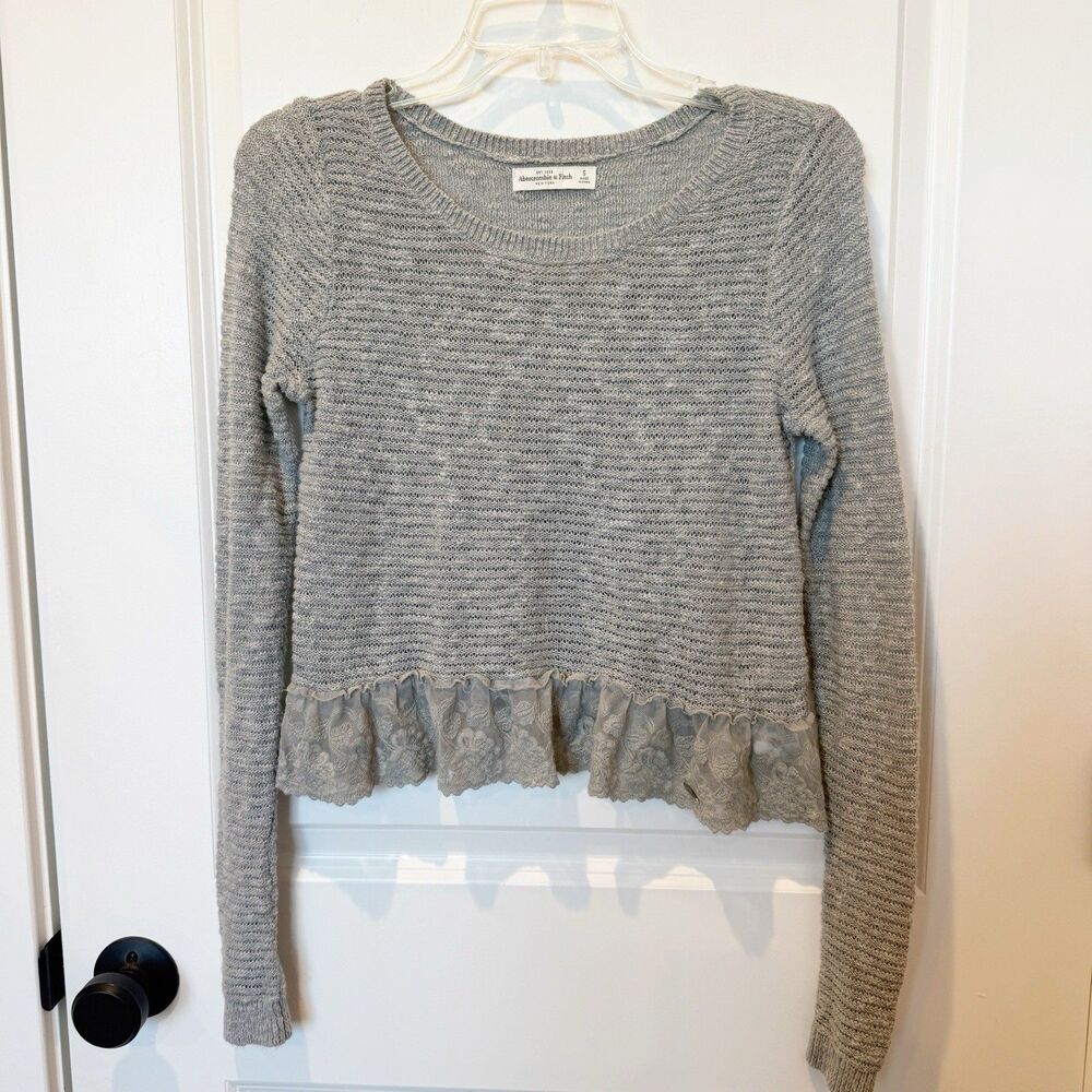 Abercrombie &‎ Fitch Womens Y2K Lace Trim Peplum Sweater Small Coquette Preppy